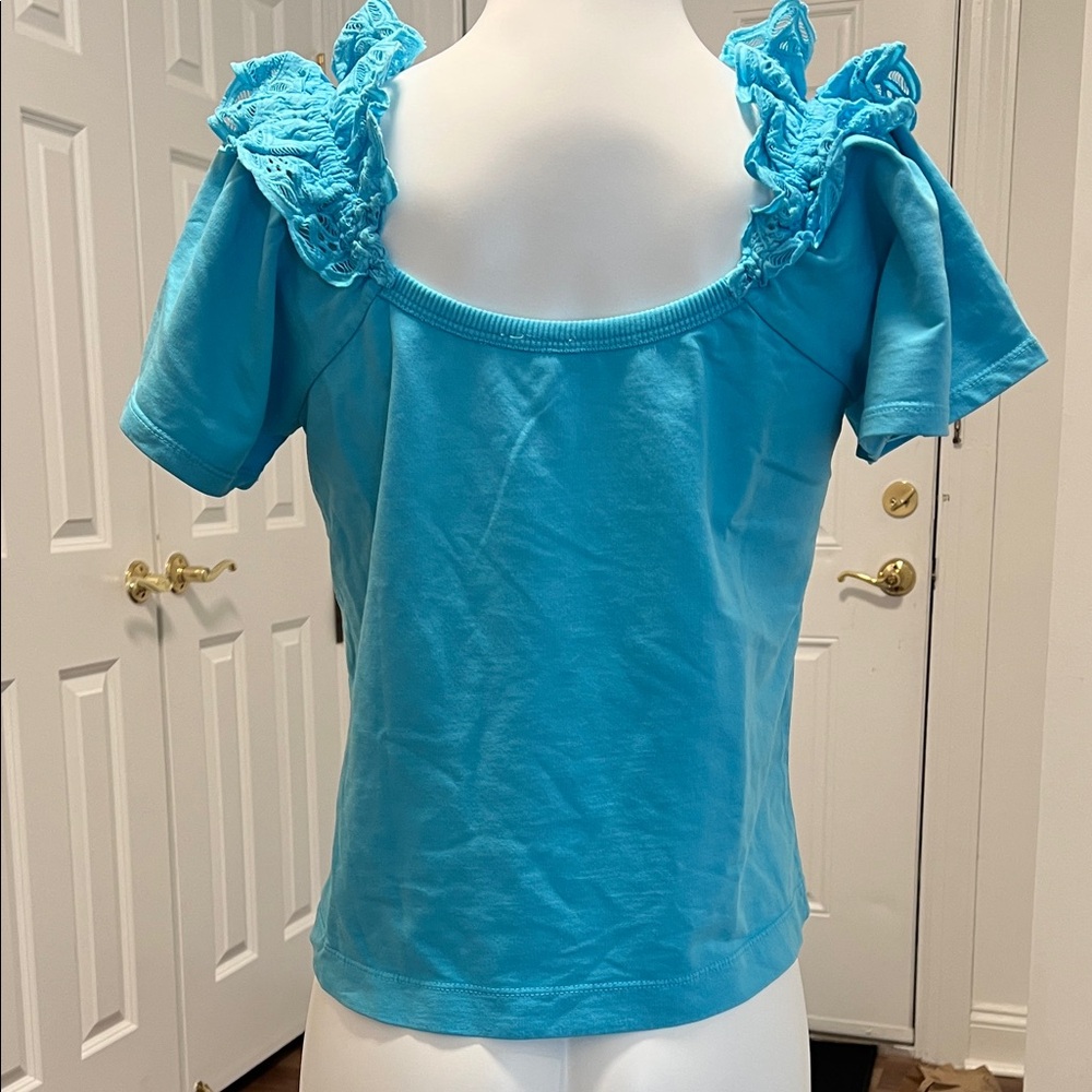 Turquoise Pilcro Women's Top with Lace Detail Size Small NWT - Picture 2 of 6